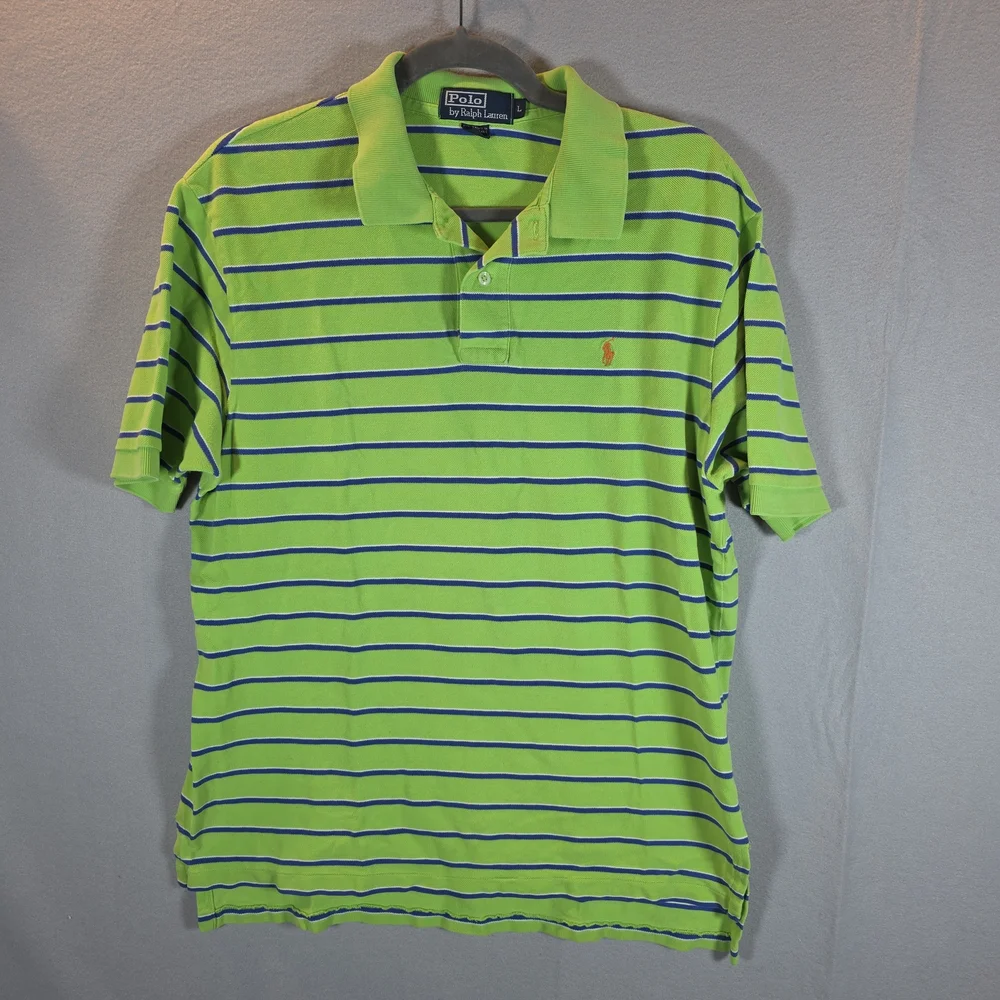 Mens Polo by Ralph Lauren Green Striped Polo Shirt Size Large